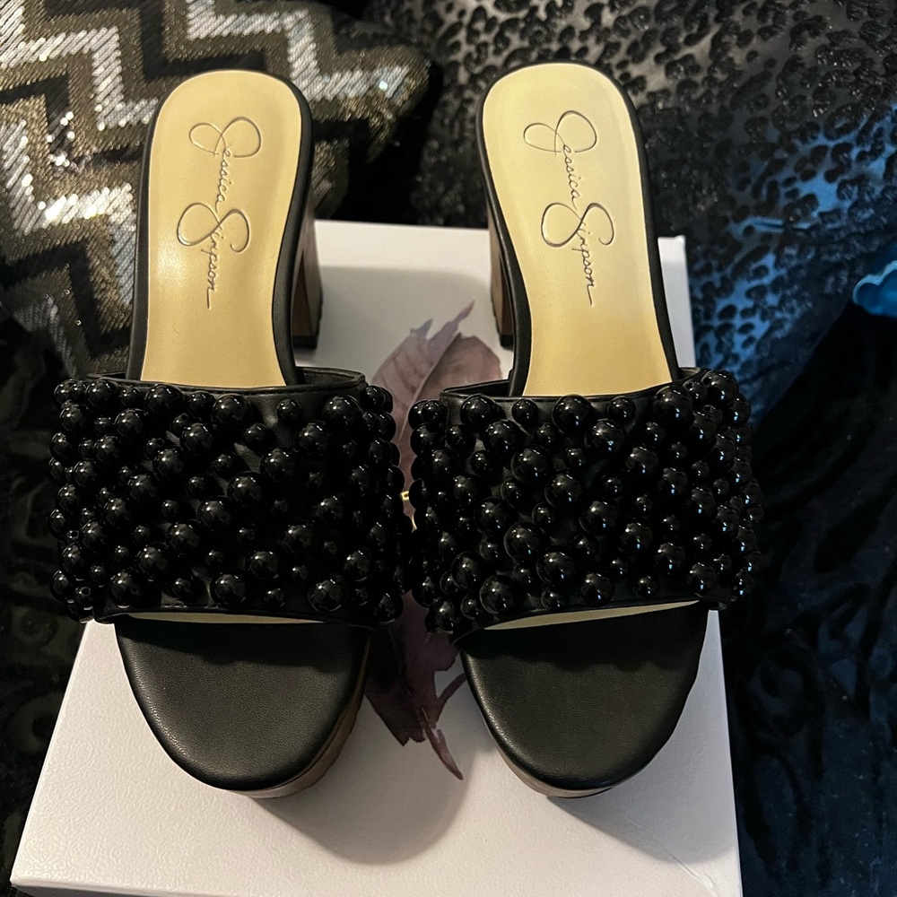 Jessica Simpson Black Italia Nappa Clog Heel